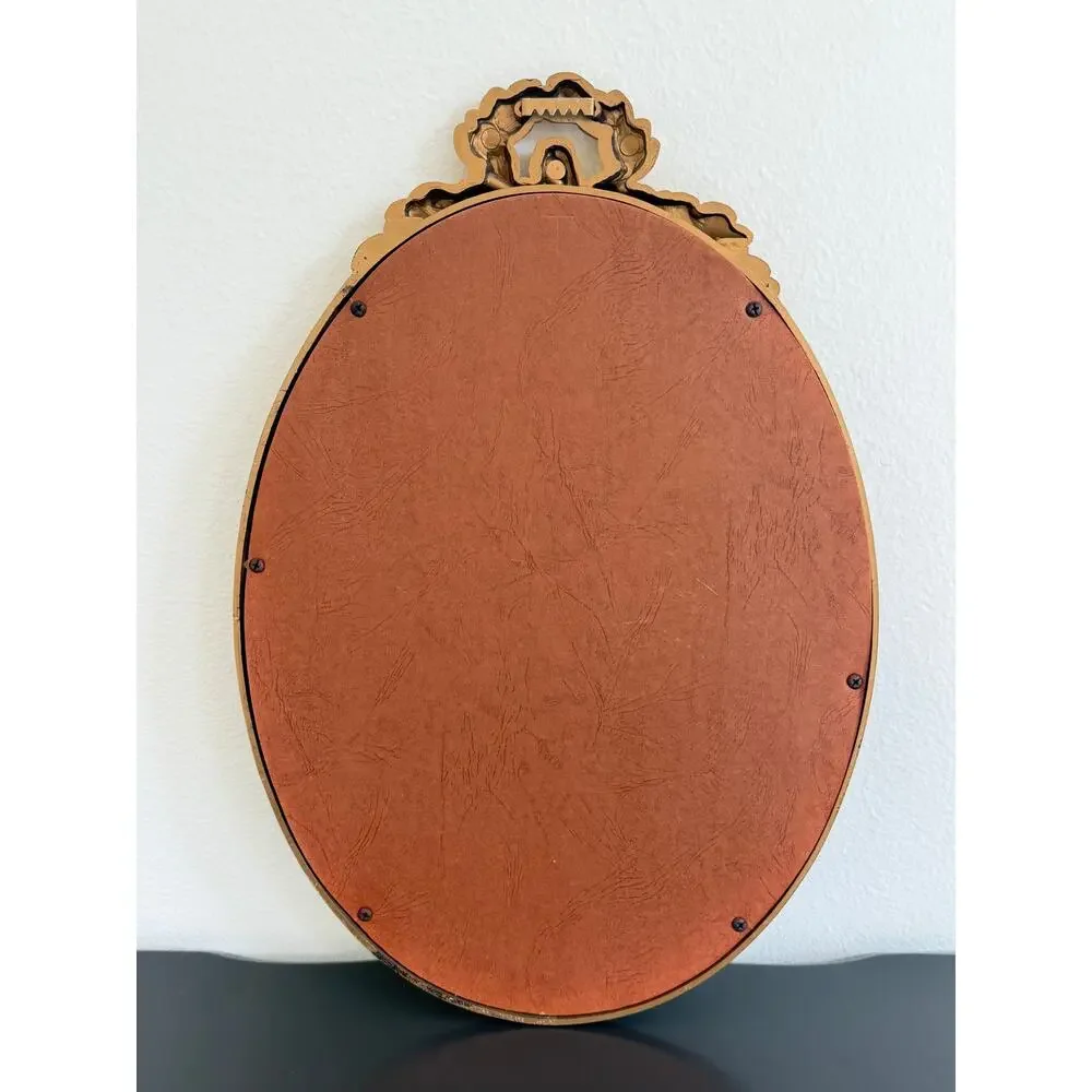 Vintage Hollywood Regency style mirror gold classic leaf wreath and ribbon crest